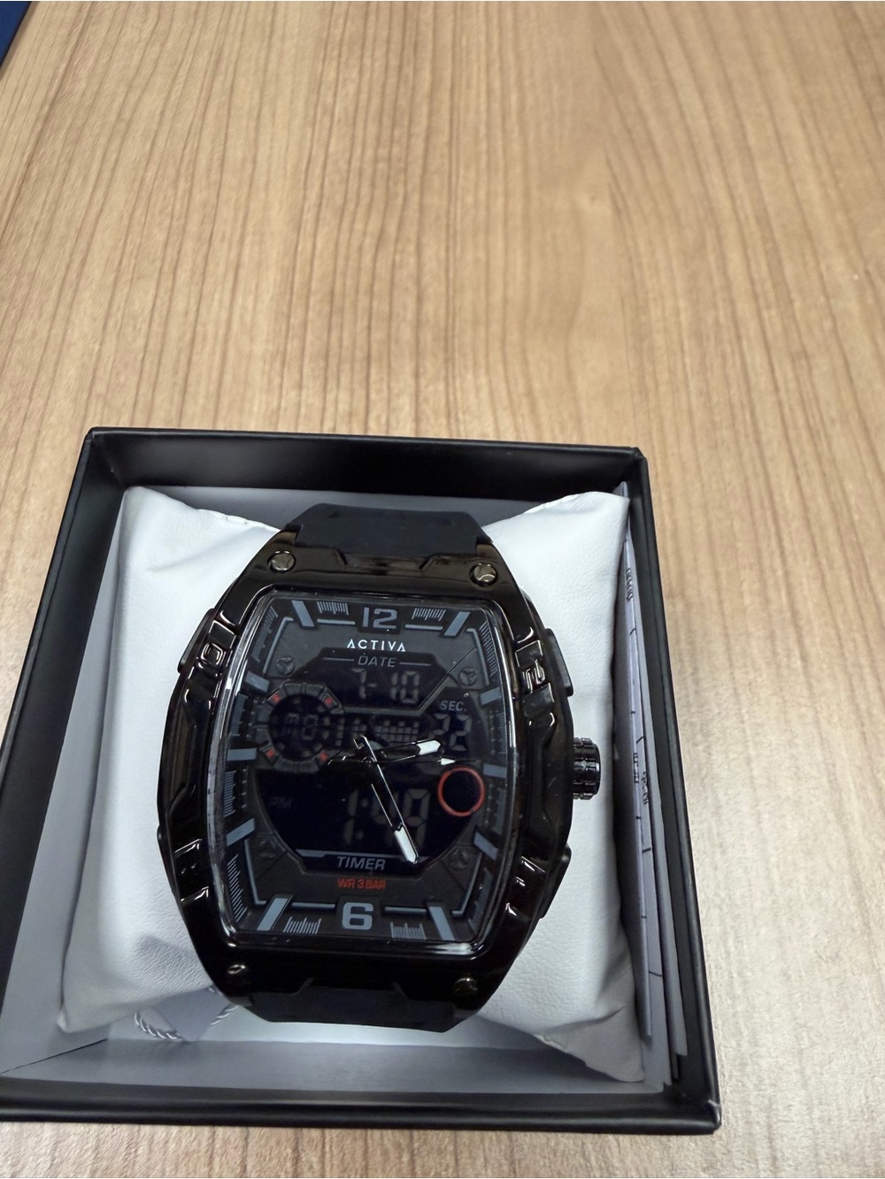 Ativa Men's Black and Silver Sport Watch with Red Accent
